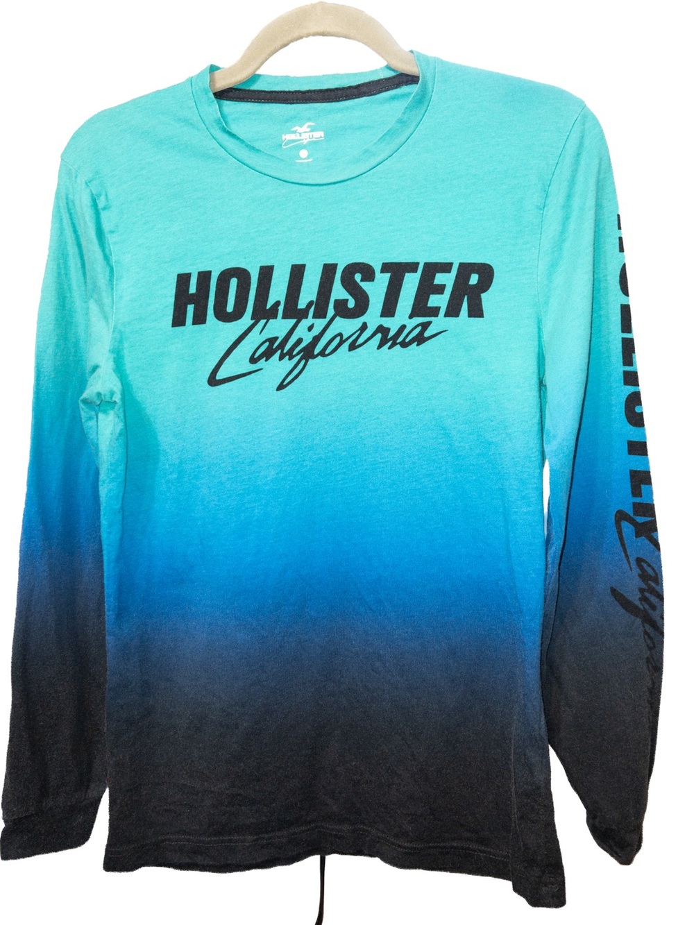 Hollister California XS Ombre Long Sleeve Graphic Tee Blue Green Black